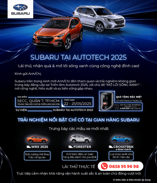 SUBARU TẠI AUTOTECH 2025 – LÁI THỬ, NHẬN QUÀ & ĐÓN TƯƠNG LAI XANH